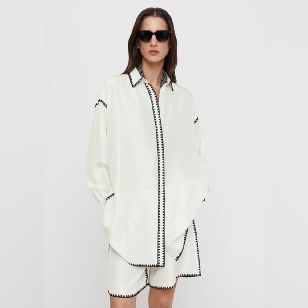 Totême long embroidered silk shirt & short